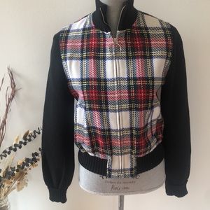 Moschino Jeans Plaid Knit Bomber Jacket
